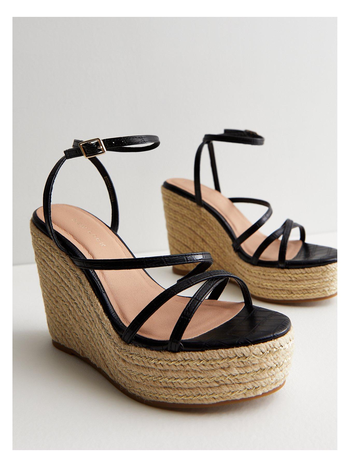 New Look Off White Leather-Look Strappy Espadrille Wedge Heel