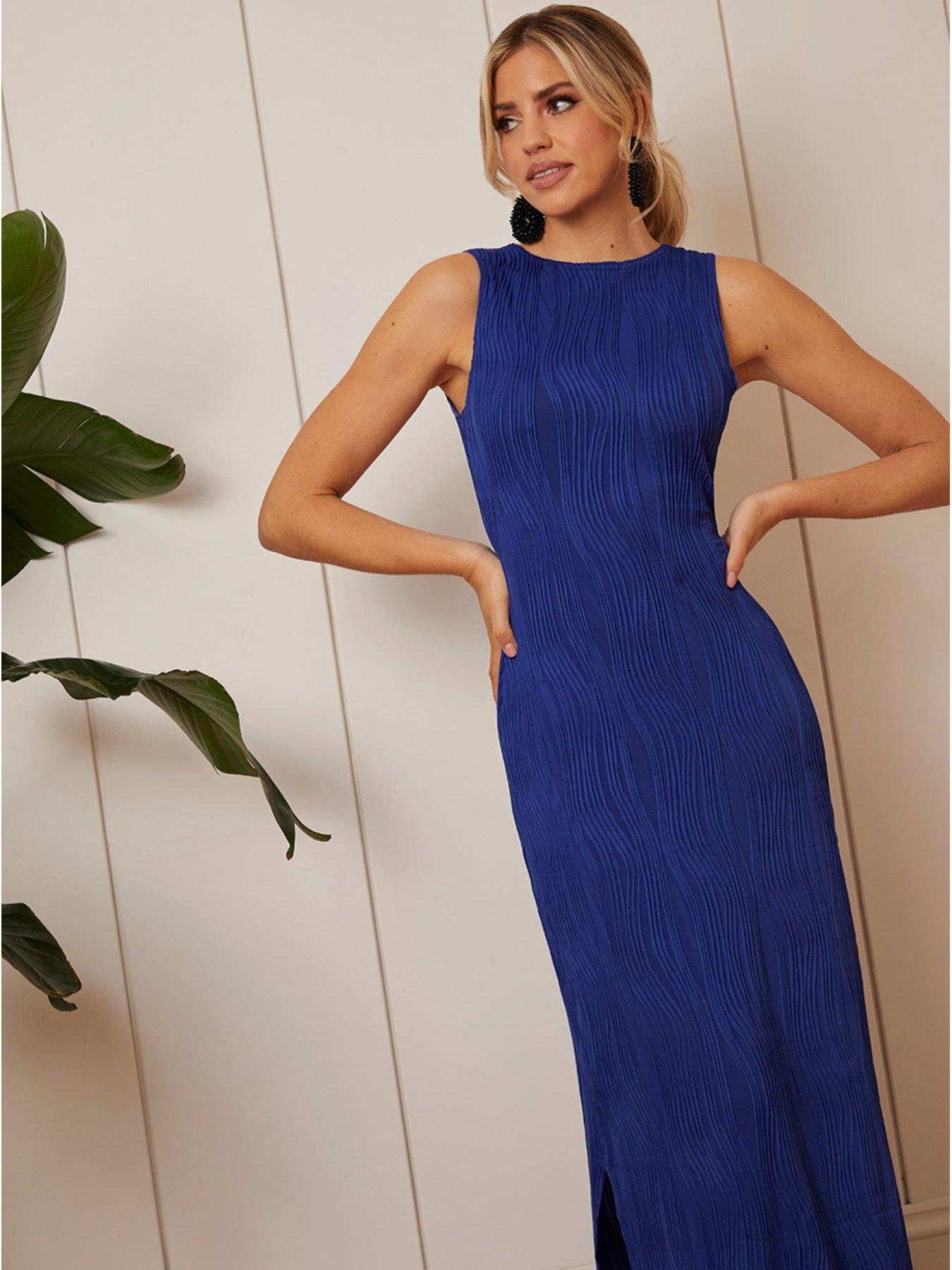 Halter Neck Satin Maxi Dress in Navy – Chi Chi London