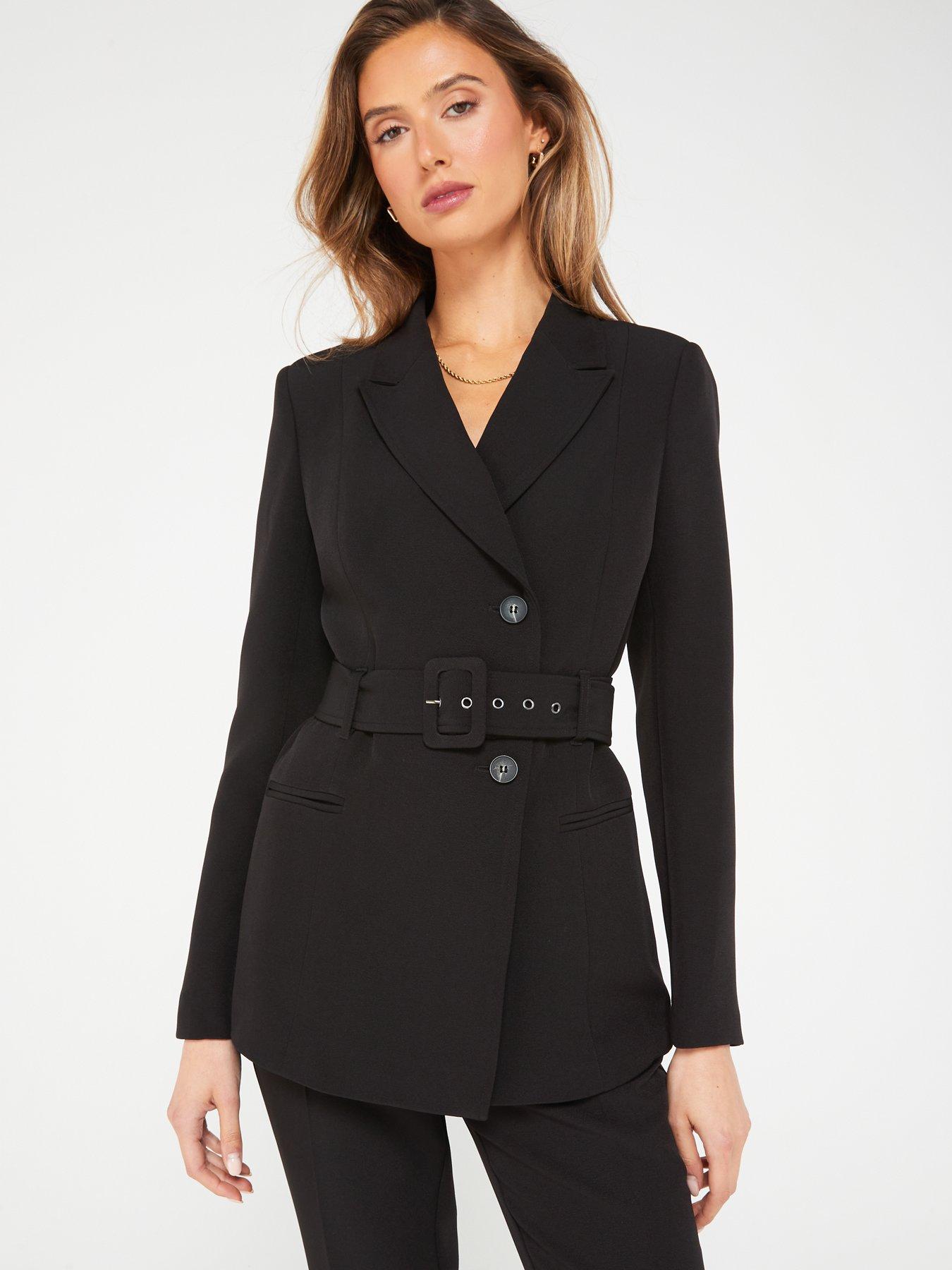 Fig Basil Belted Blazer Black very