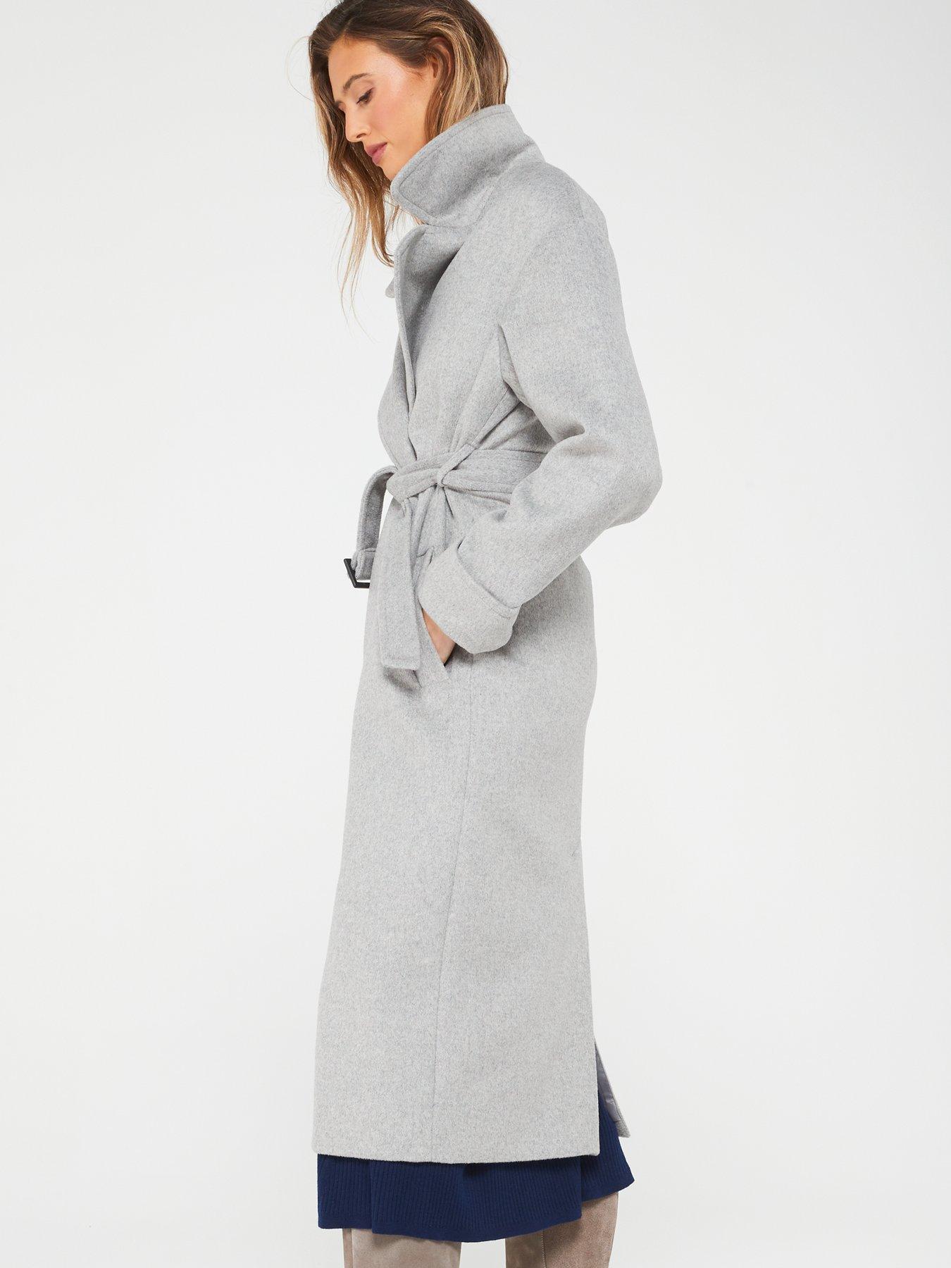 Fig & Basil Wool Rich Belted Relaxed Overcoat - Grey | Very.co.uk