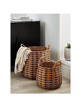 Product photograph of Very Home Set Of 2 Black Natural Round Basket from very.co.uk