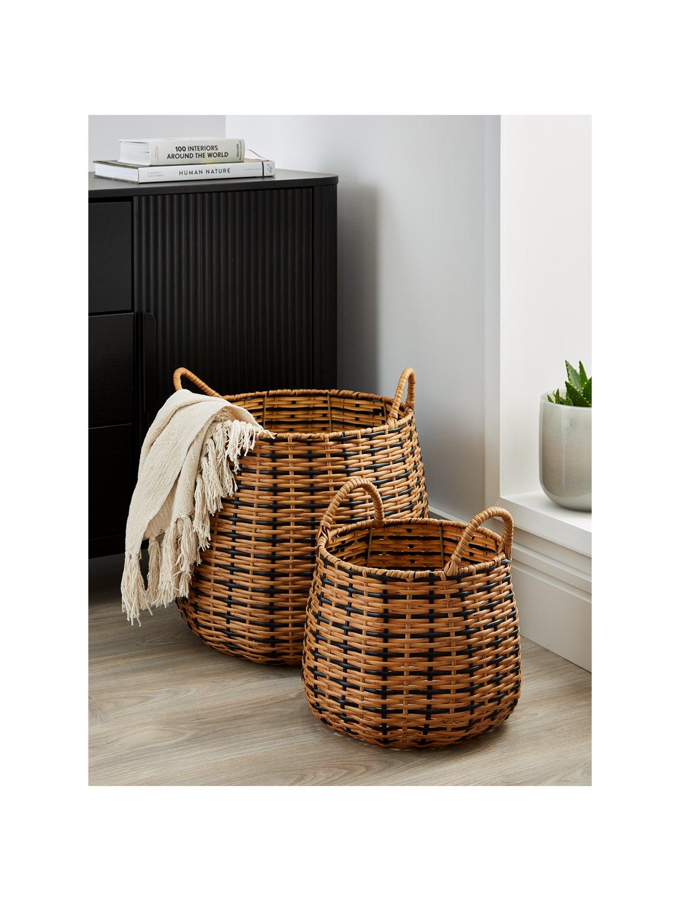 undefined Set of 2 Black/Natural Round Basket