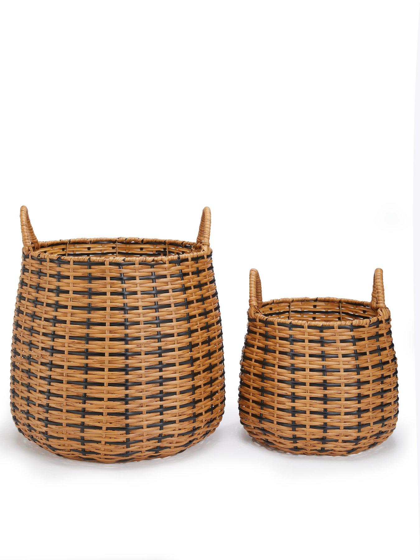 Image 3 of 6 of Very Home Set of 2 Black/Natural Round Basket