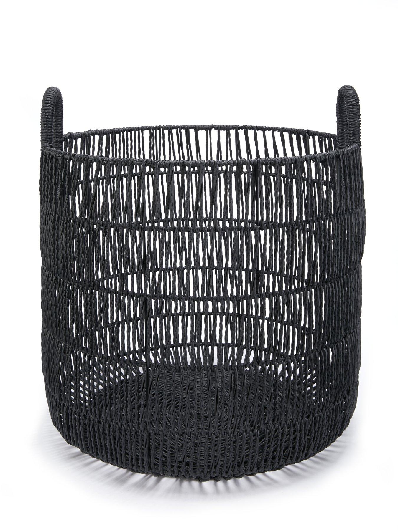 Black rattan storage baskets discount