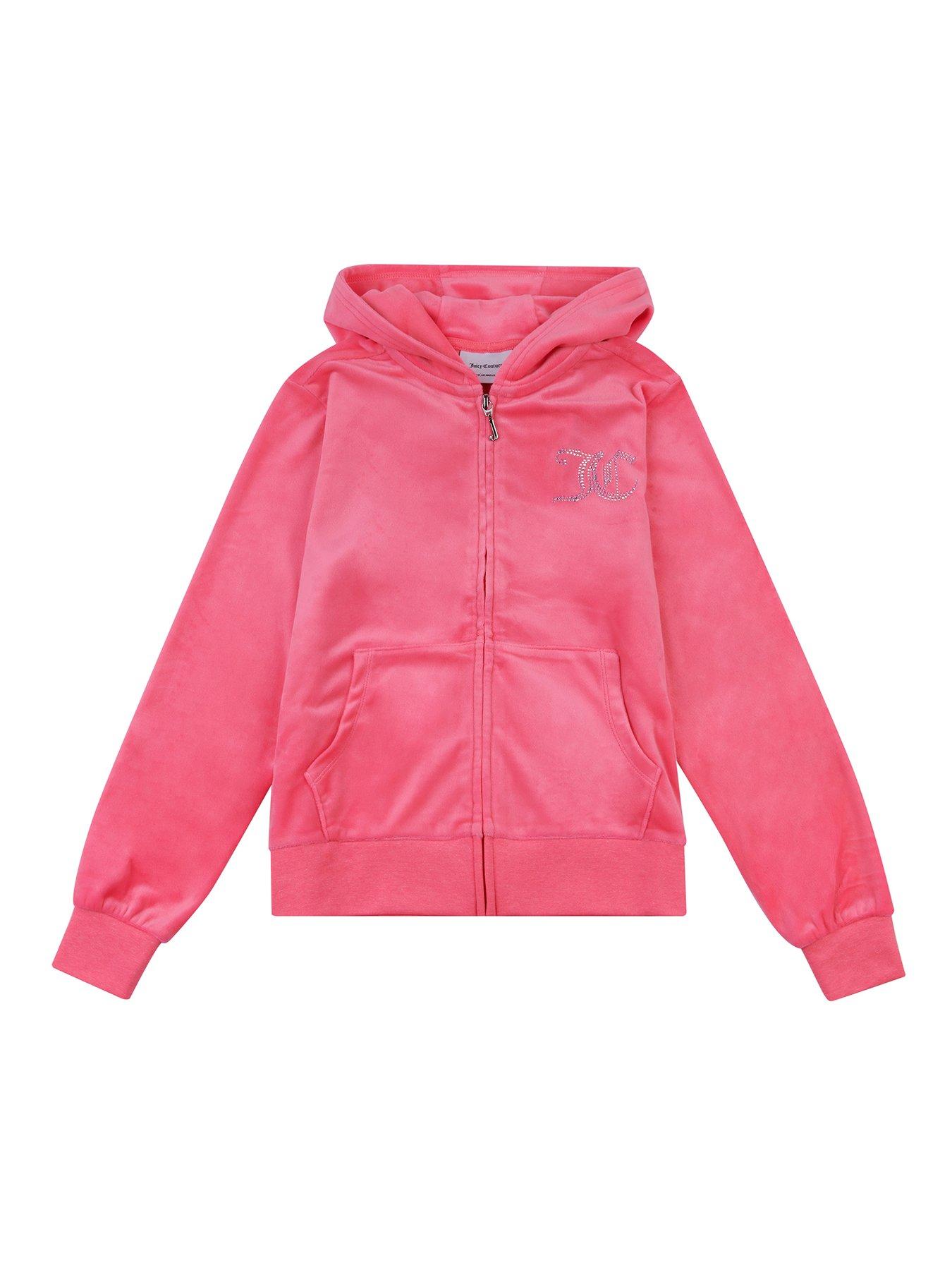 Juicy Couture Girls Diamante Velour Zip Through Hoodie - Bright Pink ...