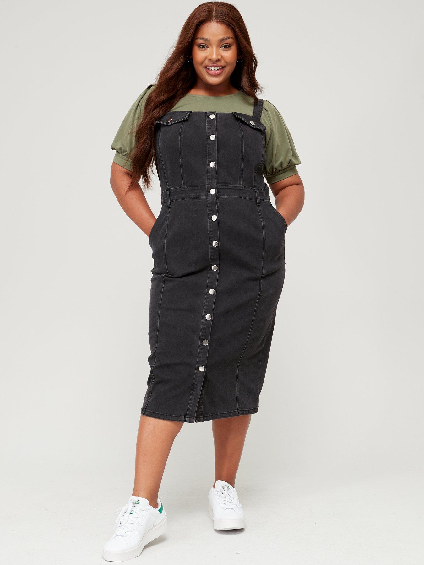 Black denim pinafore dress plus size best sale