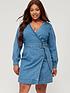  image of v-by-very-curve-wrap-detail-denim-mini-dress-mid-wash