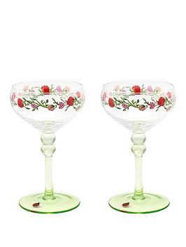 Product photograph of Cath Kidston Boxed Set Of 2 Coupe Glasses - Rose And Beetle from very.co.uk