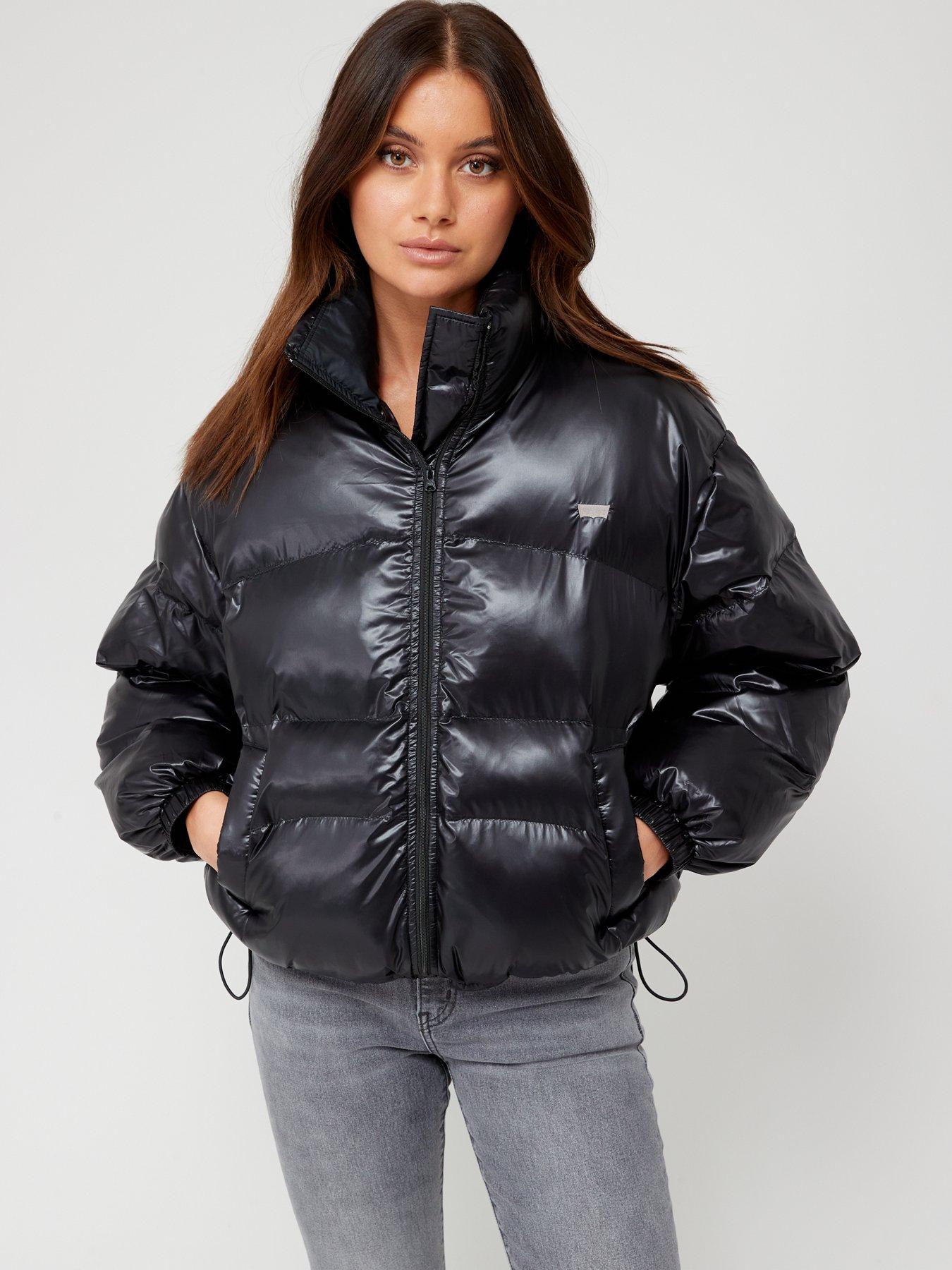 Black patent bubble coat best sale