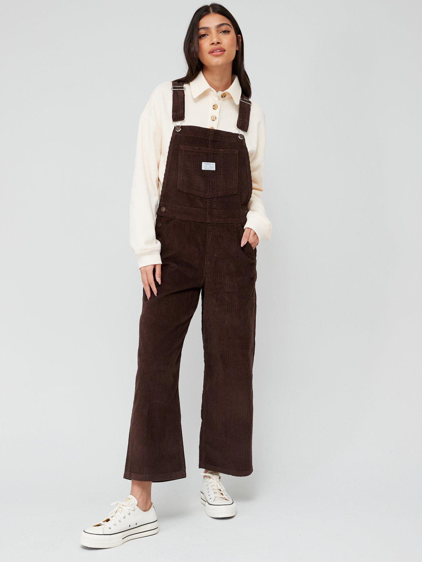 Wide Leg Cord Dungarees Mole Brown