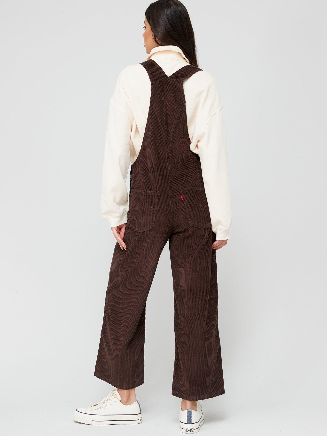 Wide Leg Cord Dungarees Mole Brown