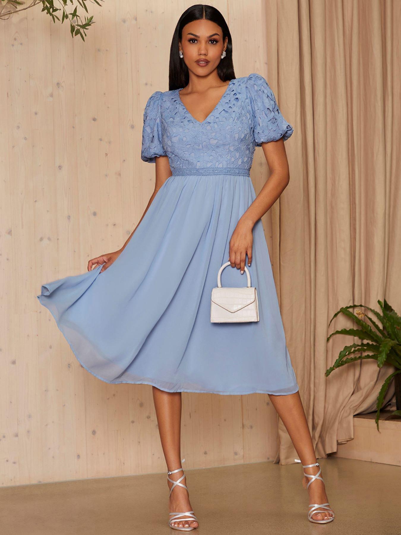 Light blue shop puff sleeve dress