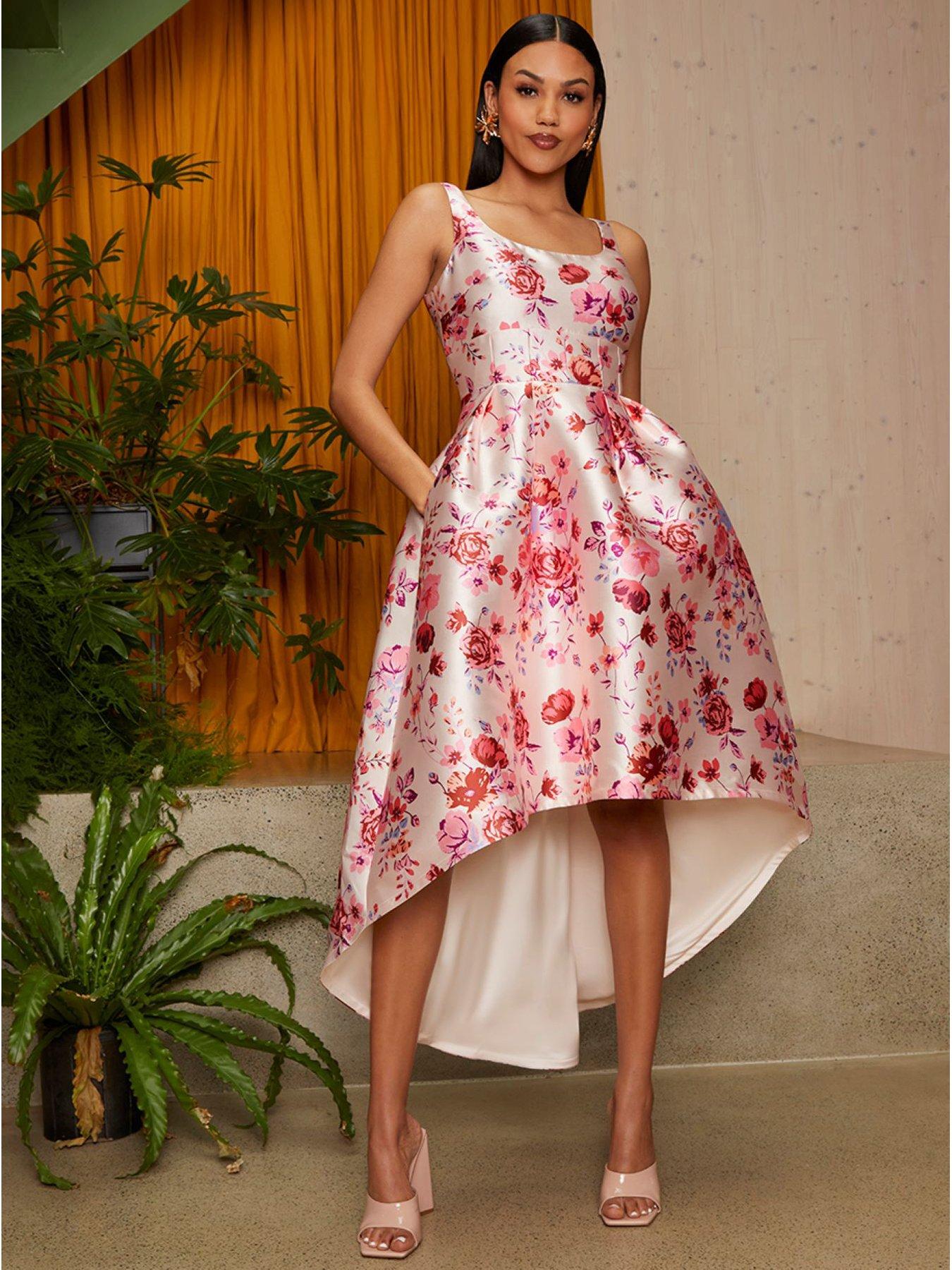 Chi Chi London Cami Floral Dip Hem Dress in Pink | very.co.uk