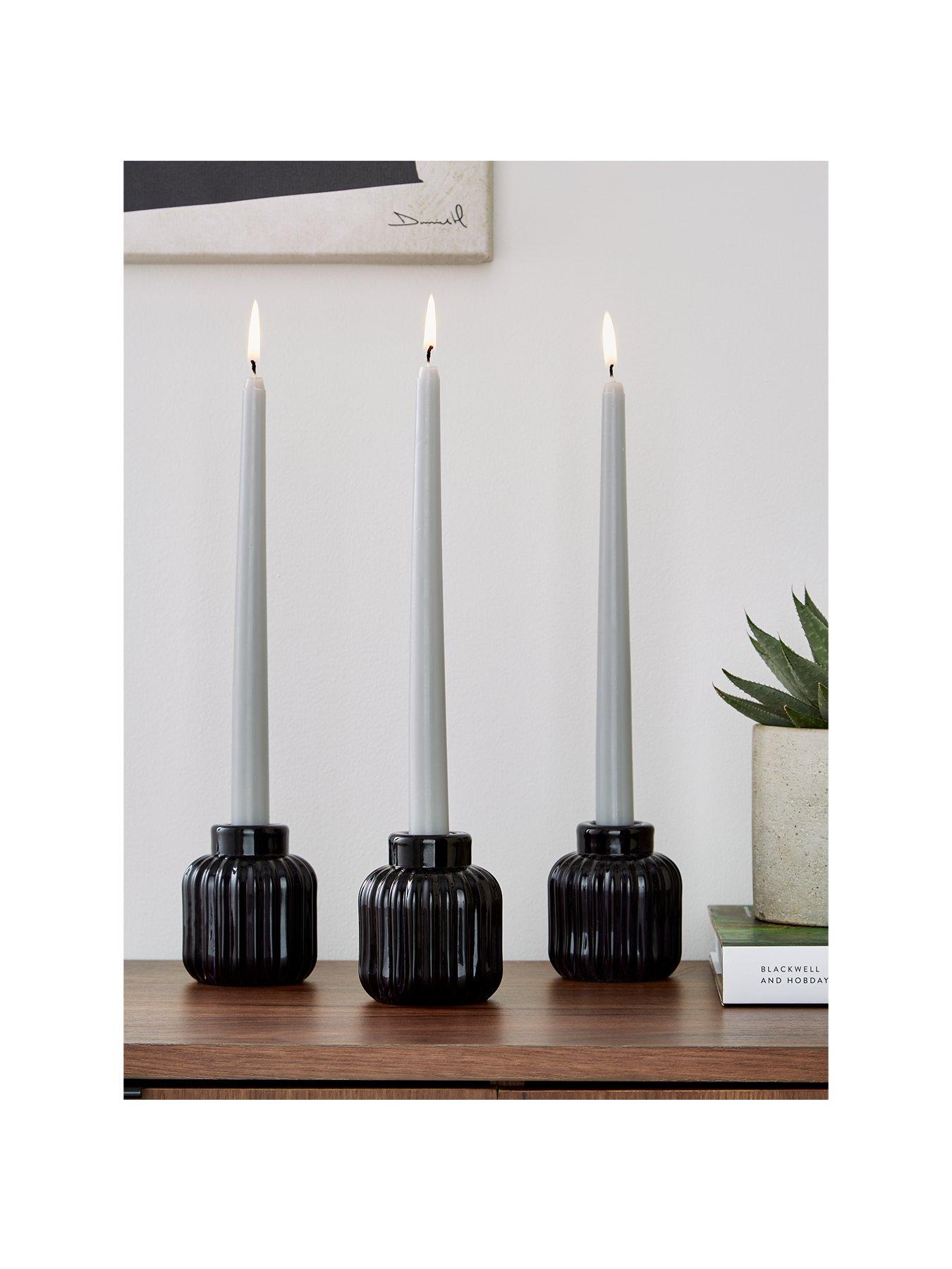 Very Home Set Of 3 Ribbed Candle Holders
