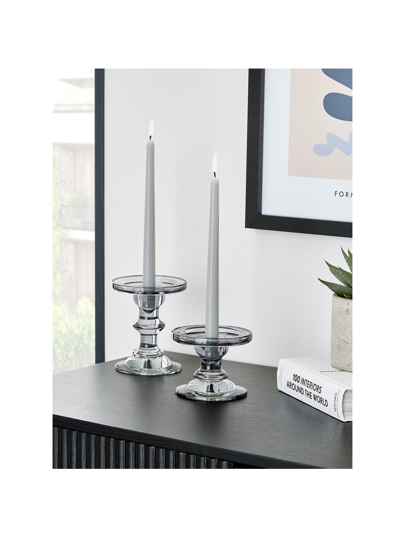 Product photograph of Very Home Smoked Glass Candle Holders from very.co.uk