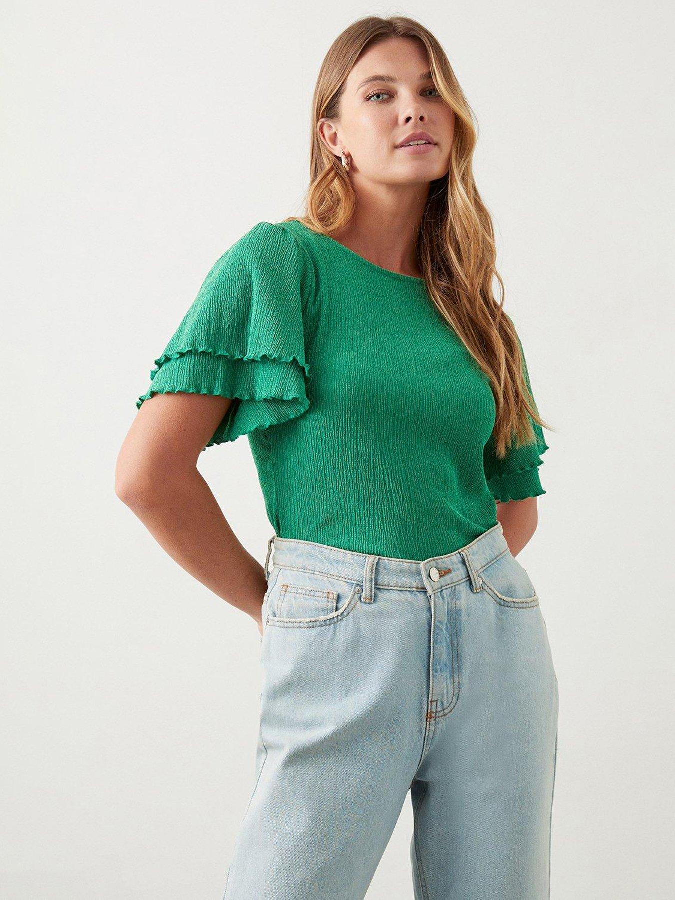 Double Frill Sleeve Top Green