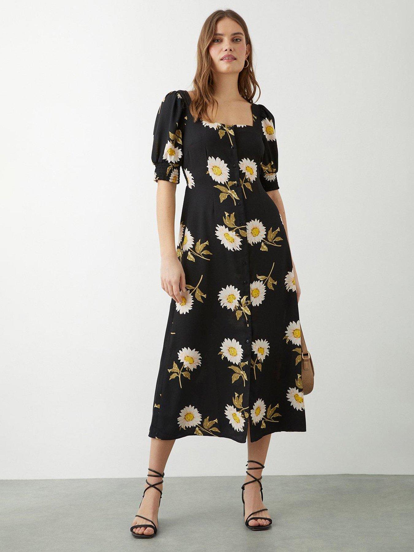 Black button 2024 through midi dress