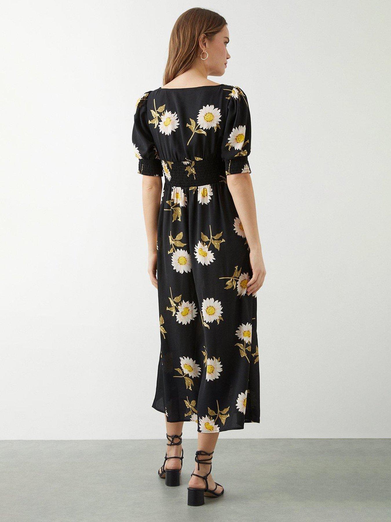 Dorothy Perkins Floral Button Through Midi Dress Black very