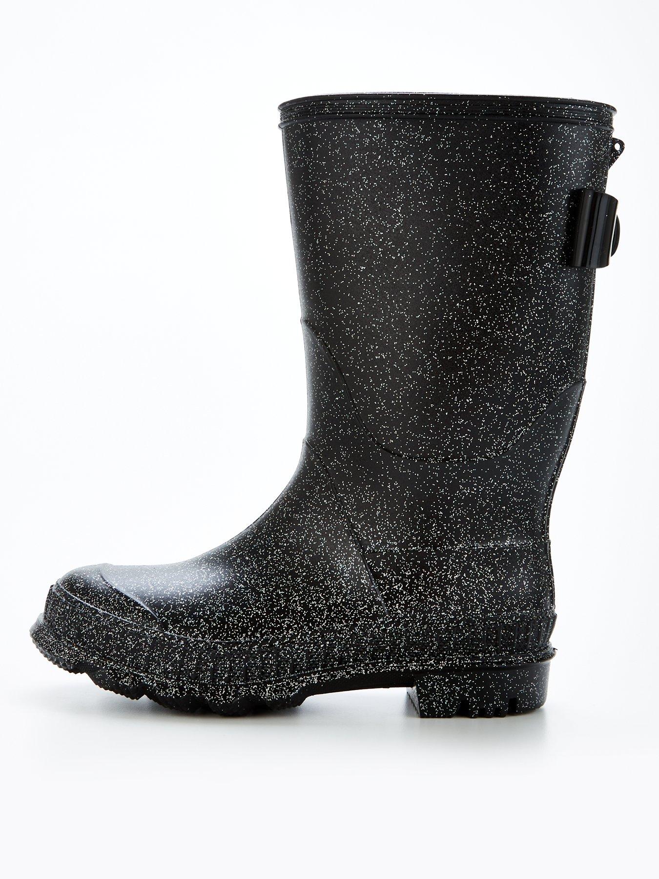 Everyday Girls Glitter Wellies Black Very