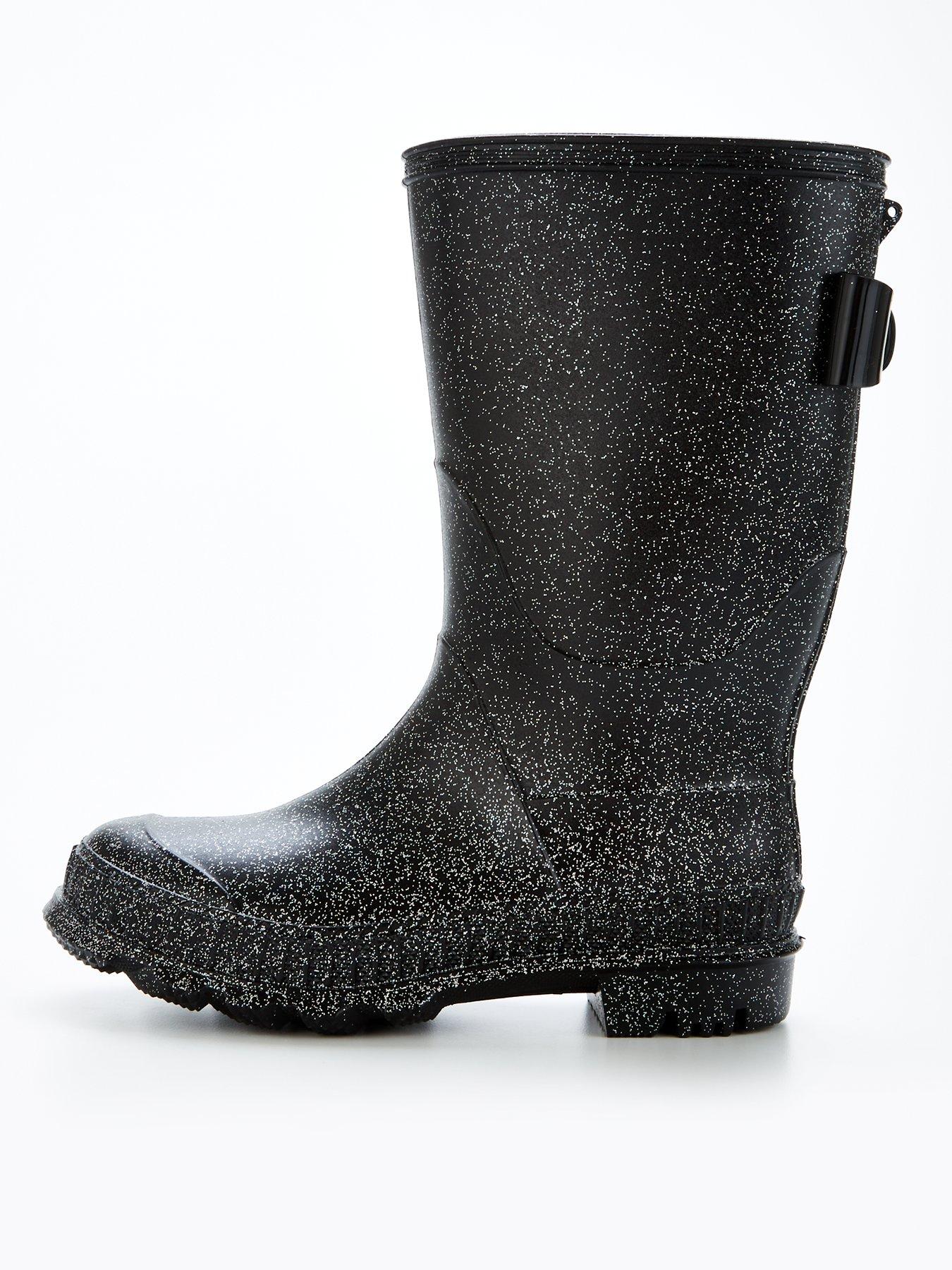 The Very Collection Girls Glitter Wellies - Black