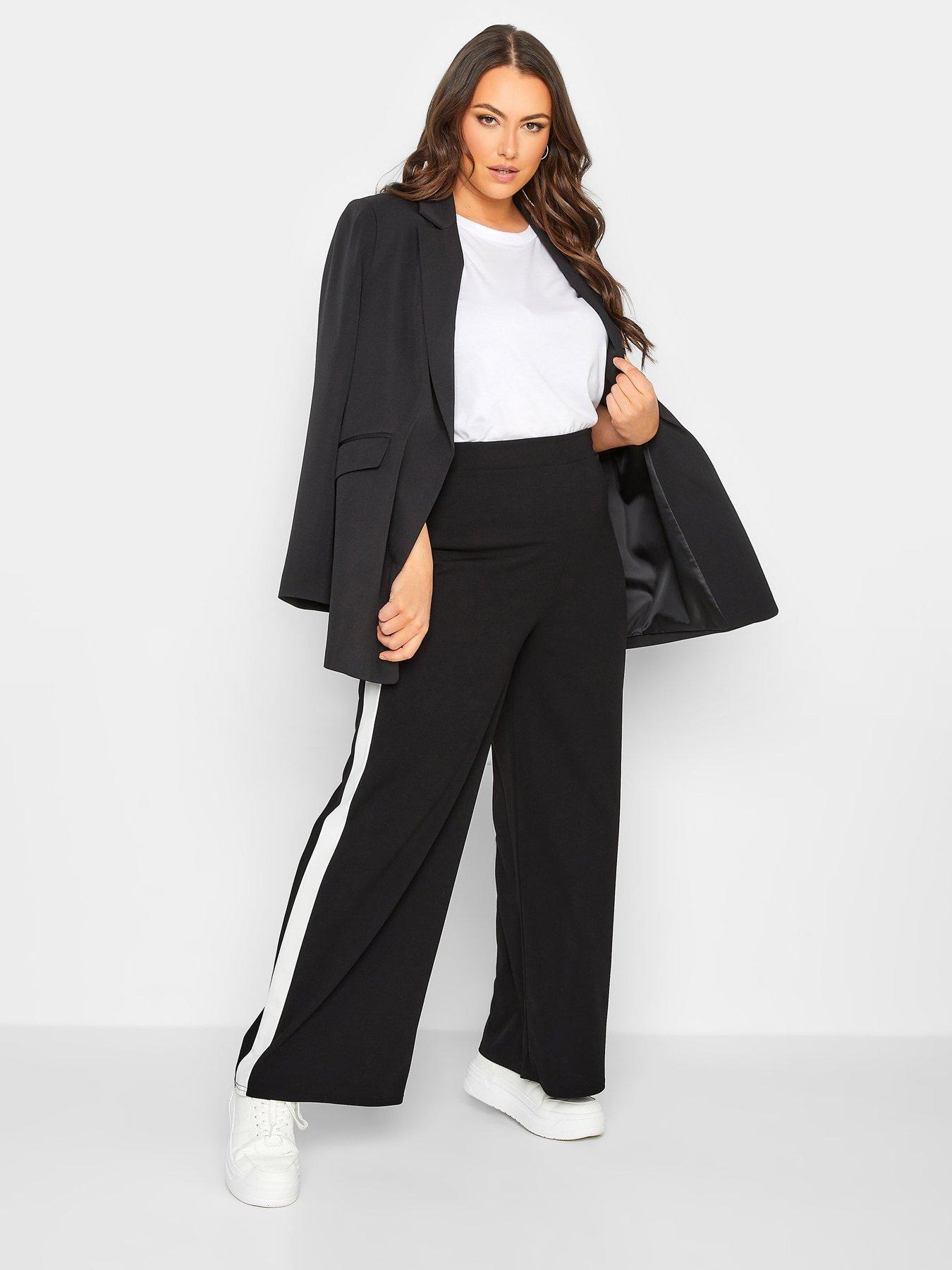 Yours Wide Leg Side Stripe Trouser - Black