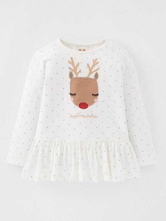 front image of mini-v-by-very-girls-reindeer-dot-xmas-t-shirt-white