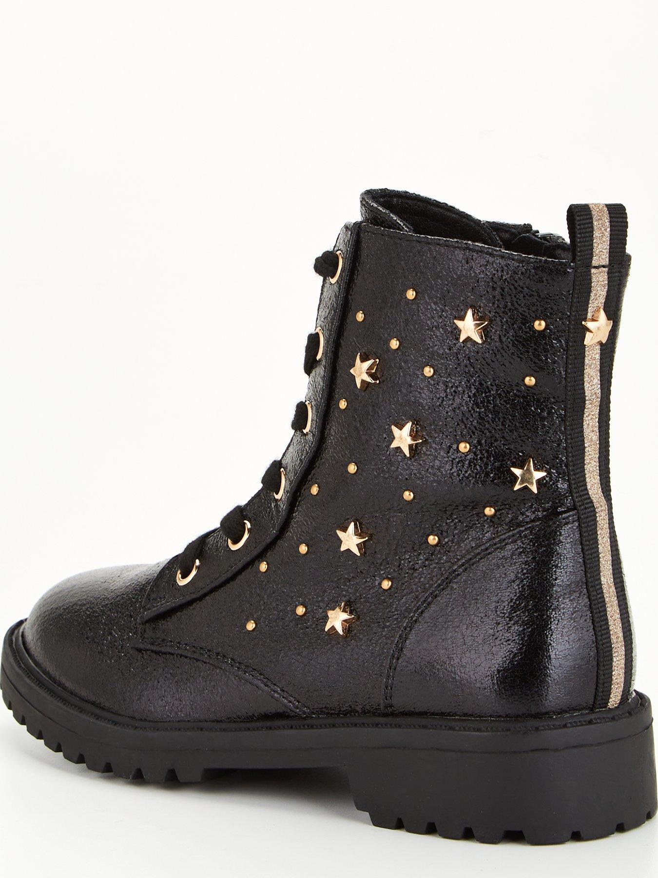 Studded black hot sale flat boots