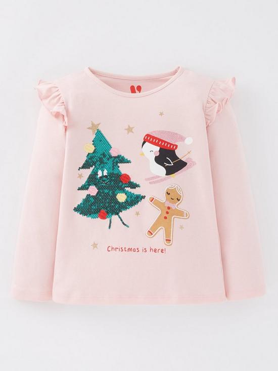 front image of mini-v-by-very-girls-christmas-is-here-xmas-t-shirt-pink