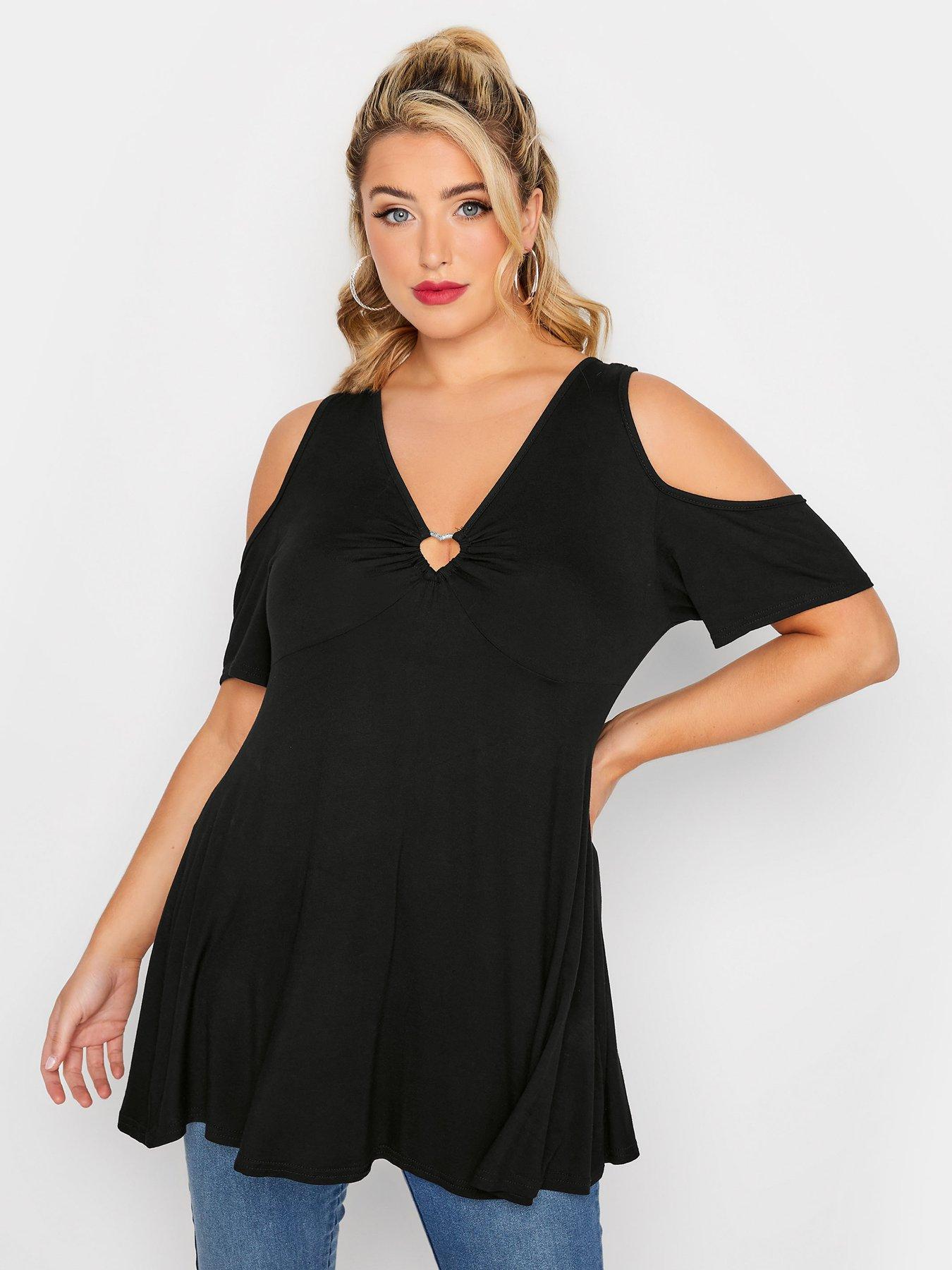 YOURS Curve Plus Size Black Cold Shoulder T-Shirt