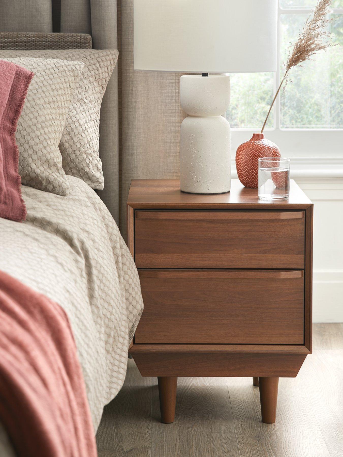 Product photograph of Very Home Marcel 2 Drawer Bedside Chest - Walnut from very.co.uk