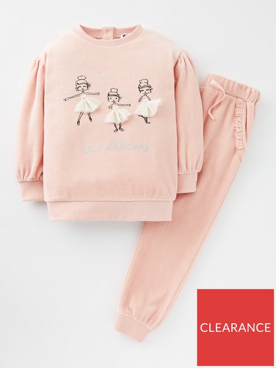 front image of mini-v-by-very-girls-ballerina-velour-jog-set-pink
