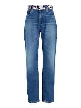 tommy hilfiger boys modern straight monotype tape jeans - blue