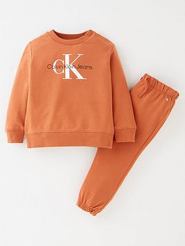 Calvin Klein Jeans Baby Monogram Sweatshirt Jog Set - Brown, Brown, Size Age: Newborn