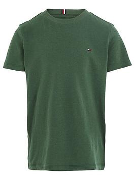 tommy hilfiger boys short sleeve essential flag t-shirt - green, green, size 4 years