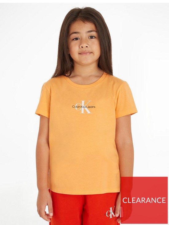 front image of calvin-klein-jeans-girls-micro-monogram-top-orange