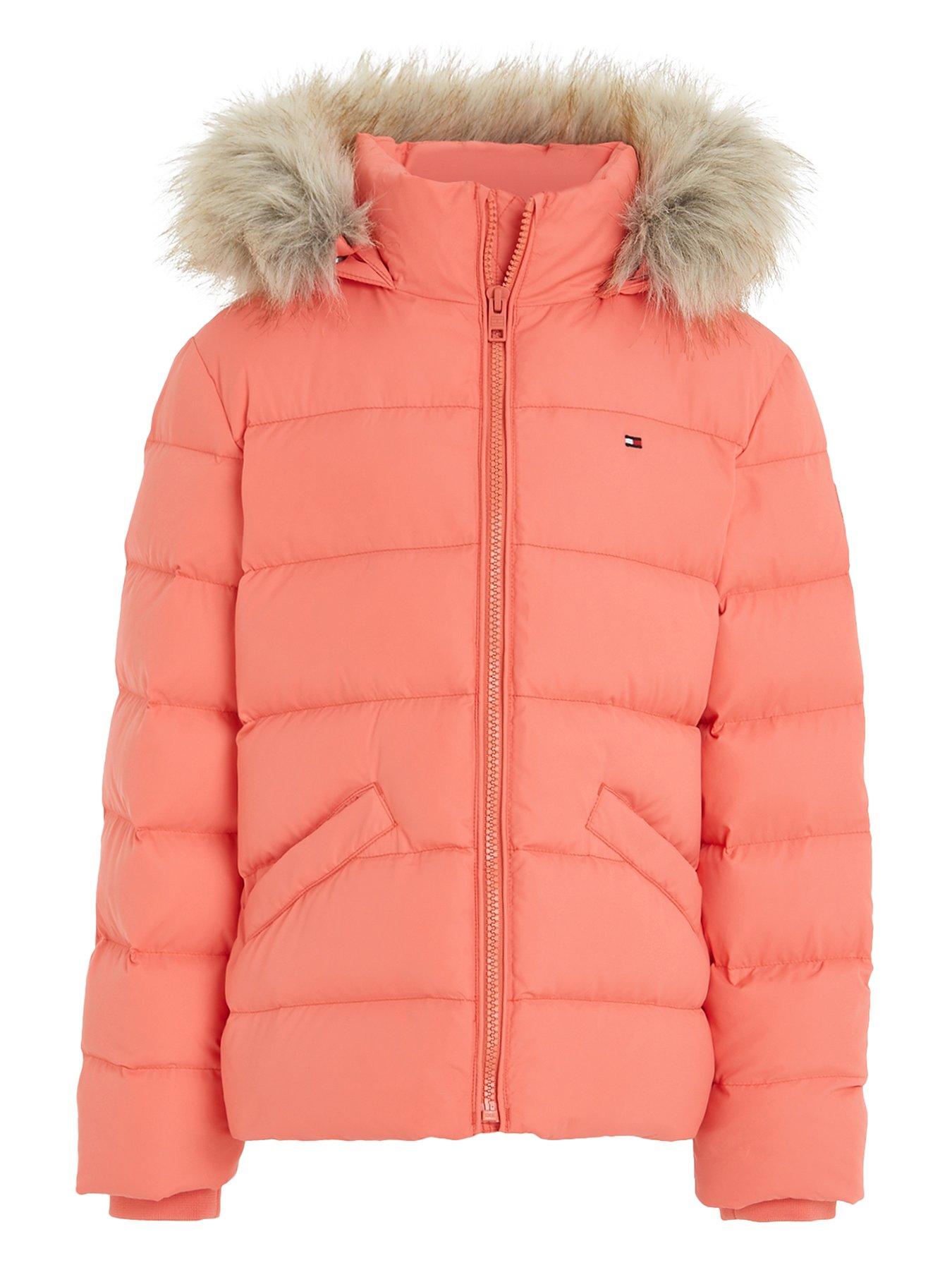 Girls Essential Down Faux Fur Hood Jacket - Light Orange