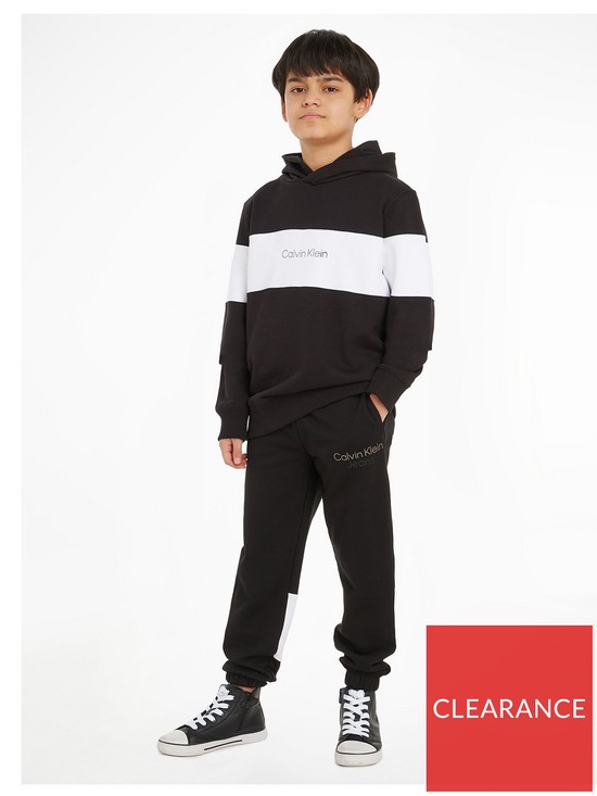 front image of calvin-klein-jeans-boys-color-block-sweat-top-and-jog-set-black