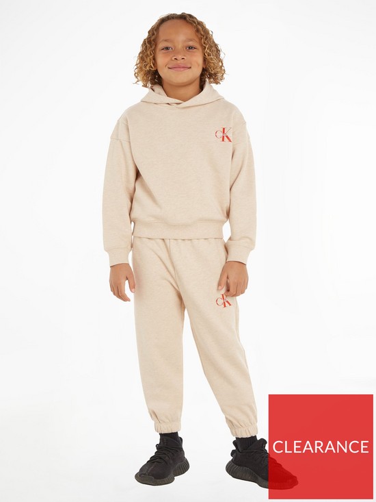 stillFront image of calvin-klein-jeans-kids-small-monogram-hoodie-jog-set-brown