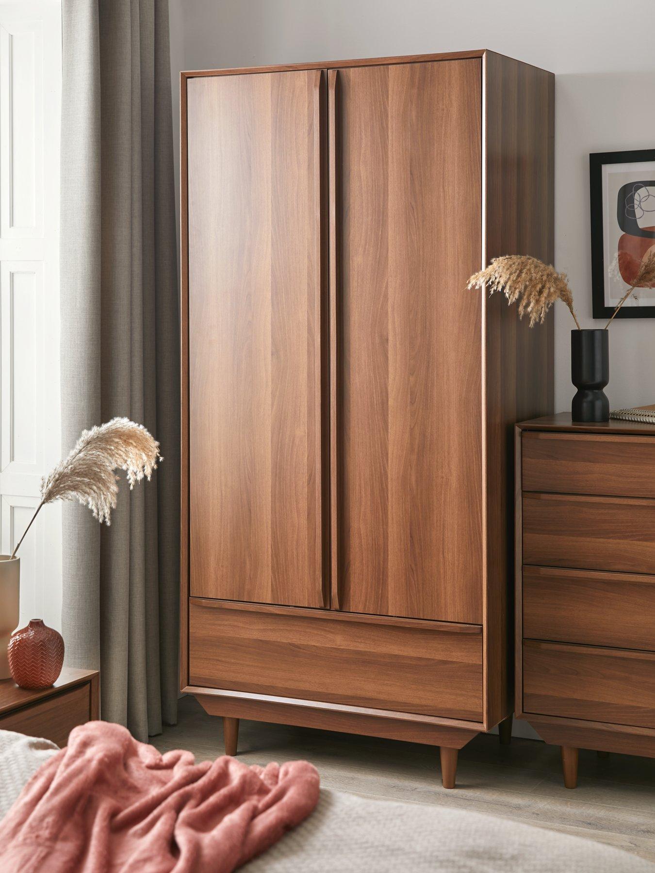 Walnut wardrobe store with drawers