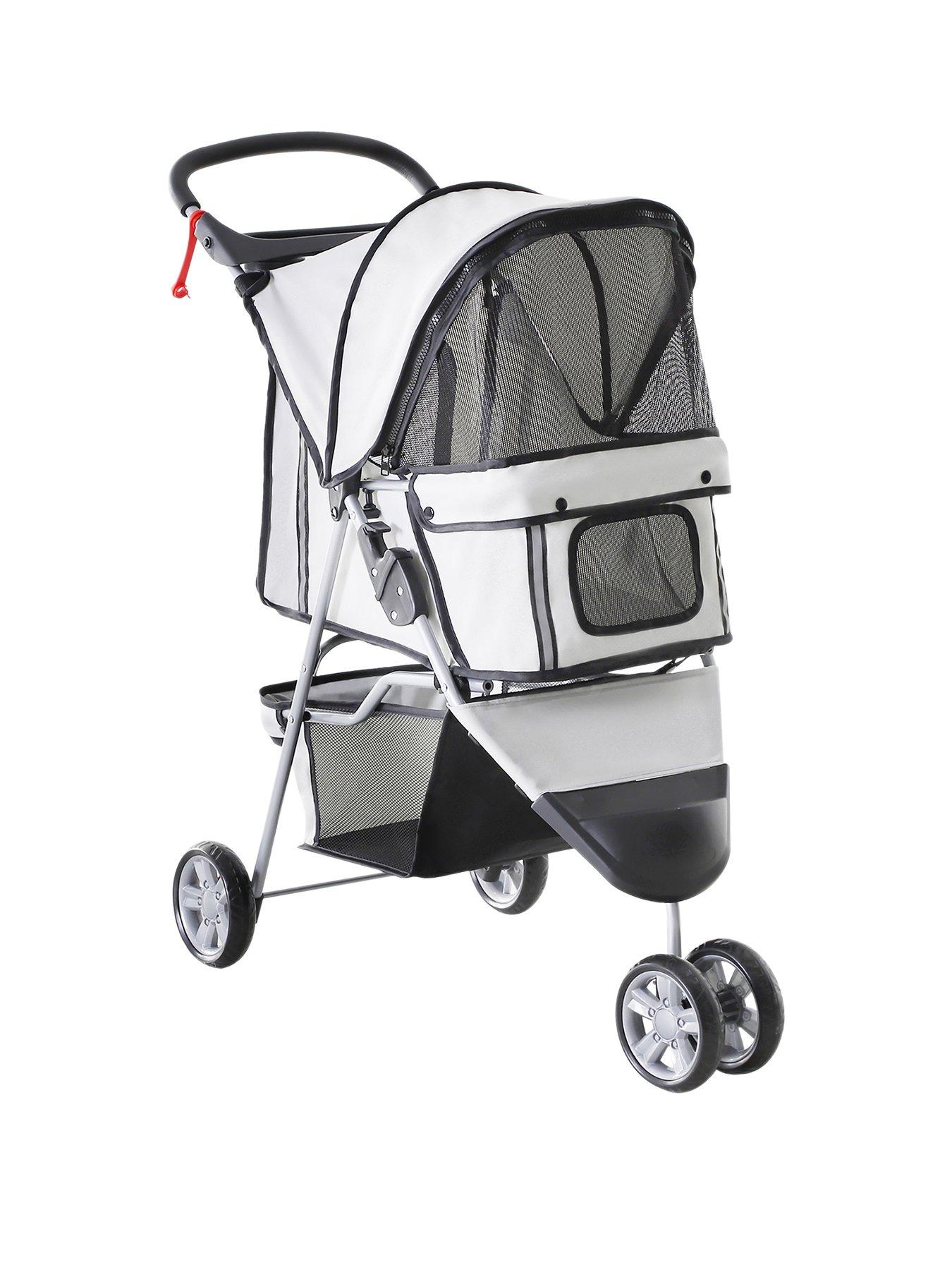 Product photograph of Pawhut Dogs Stroller Pushchair Oxford Cloth 3-wheel Pram Grey - Suitable For Small Pets from very.co.uk