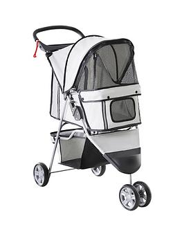 Pawhut Dogs Stroller Pushchair Oxford Cloth 3-Wheel Pram Grey - Suitable For Small Pets