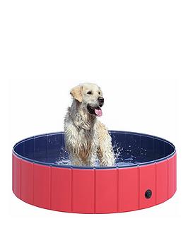 Product photograph of Pawhut Foldable Pet Swimming Pool - Red 120cm Diameter from very.co.uk