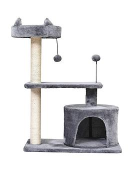 Product photograph of Pawhut Cats 3-tier Sisal Rope Scratching Post With Toys - Grey from very.co.uk