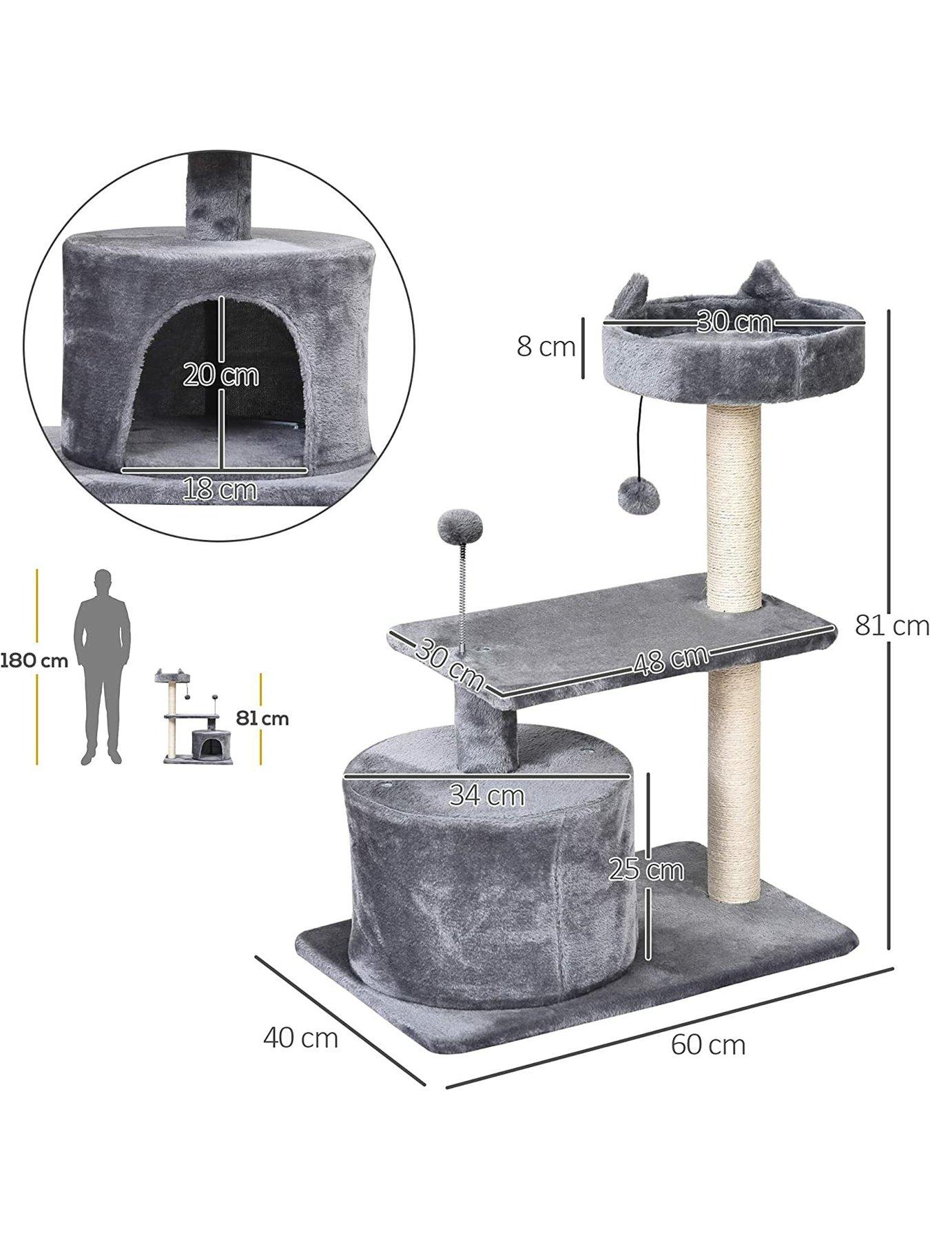 Image 2 of 7 of PawHut Cats 3-Tier Sisal Rope Scratching Post with Toys -&nbsp;Grey