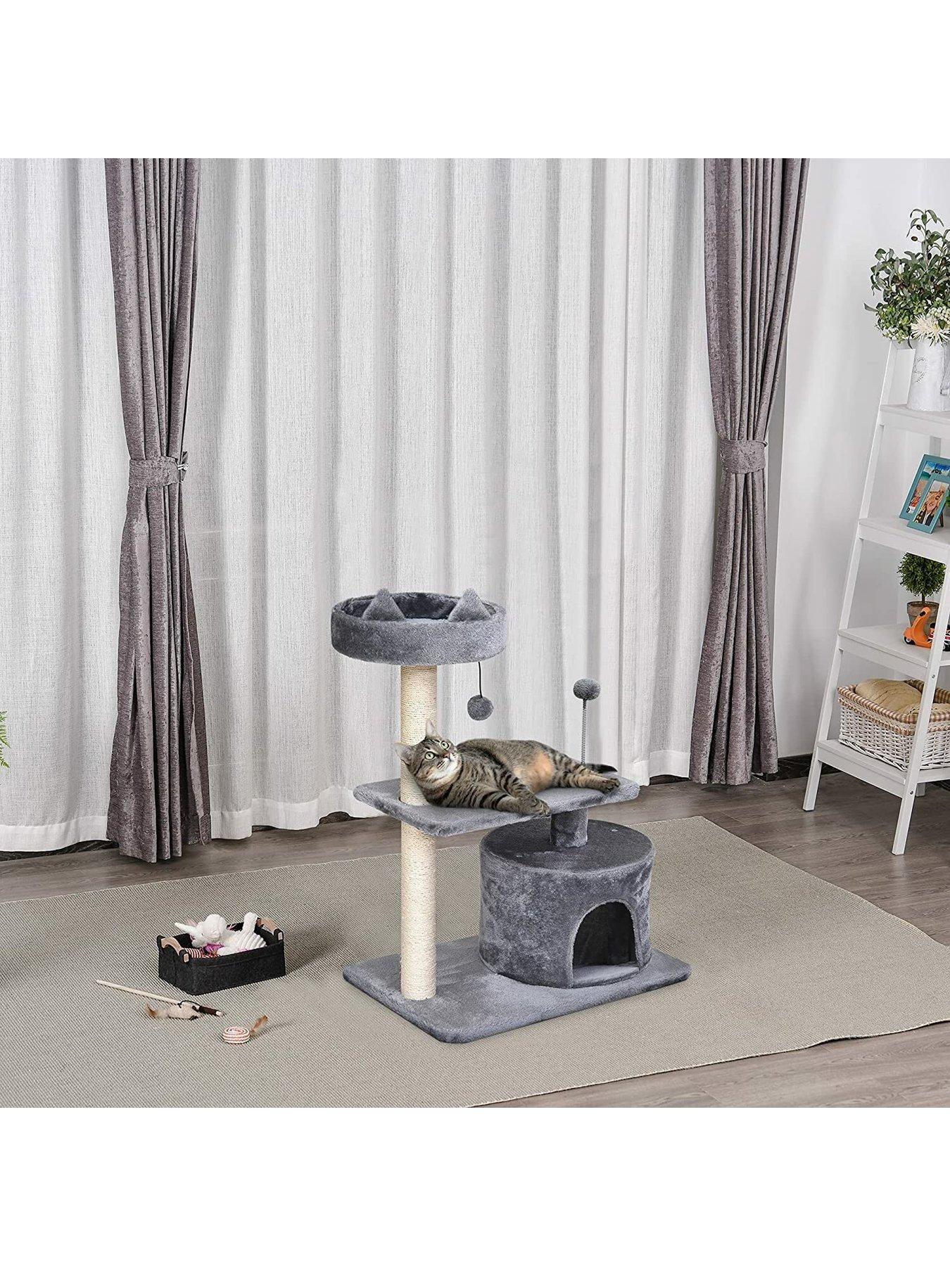 Image 3 of 7 of PawHut Cats 3-Tier Sisal Rope Scratching Post with Toys -&nbsp;Grey