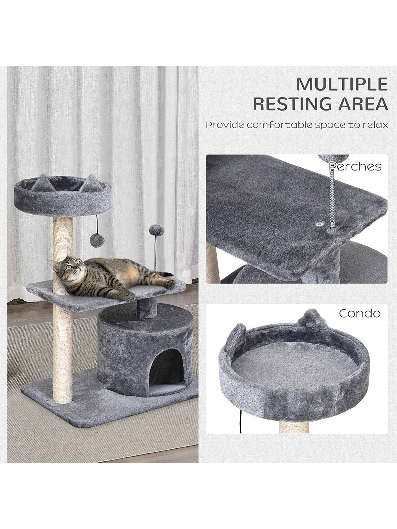 Image 7 of 7 of PawHut Cats 3-Tier Sisal Rope Scratching Post with Toys -&nbsp;Grey