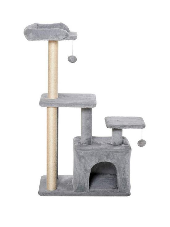front image of pawhut-cat-tree-tower-with-scratching-posts-sisal-hanging-ball-condo