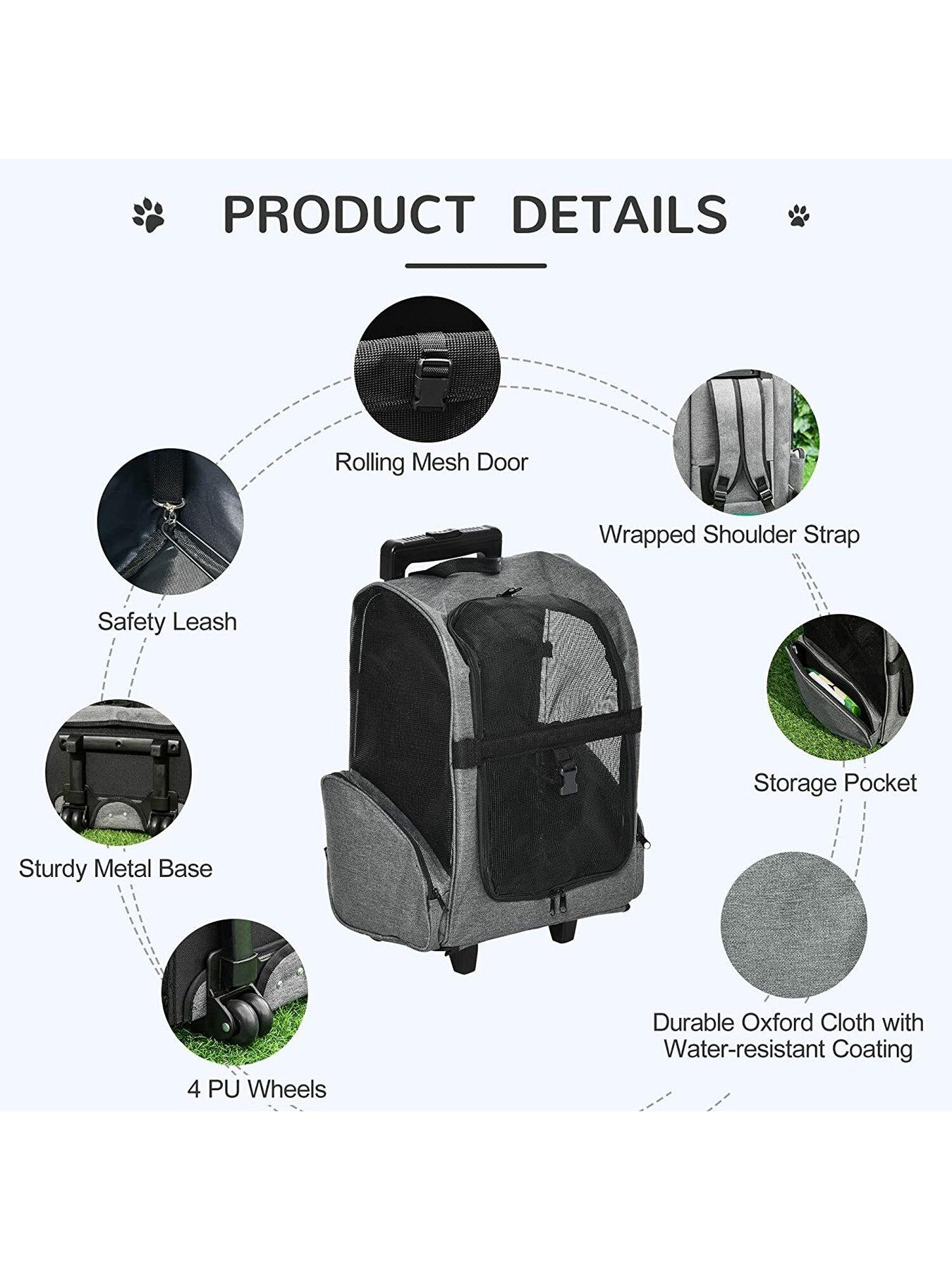 Image 5 of 7 of PawHut Pet Travel Backpack Bag with&nbsp;Telescopic Wheel