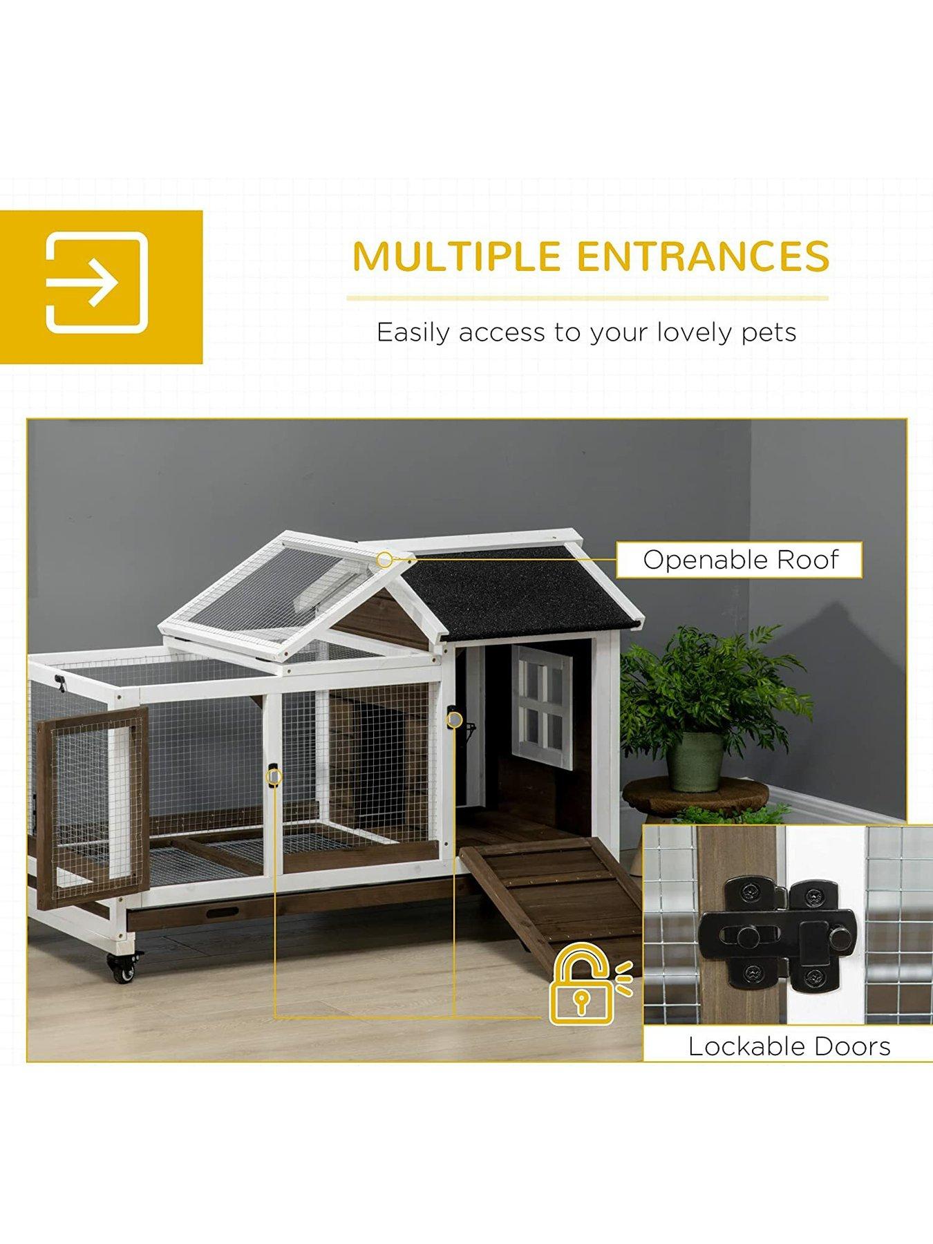 Image 5 of 7 of PawHut Wooden&nbsp;Hutch with Wheels - for Rabbits, Guinea Pigs&nbsp;and Small Animals
