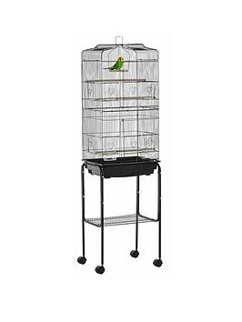 Product photograph of Pawhut Bird Cage With Stand Wheels Slide-out Tray Accessories And Storage Shelf - Black from very.co.uk